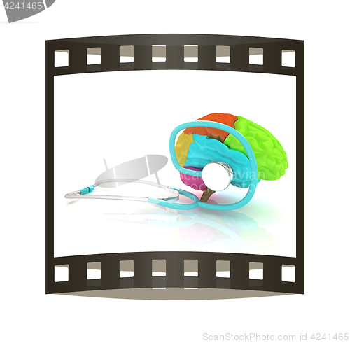 Image of stethoscope and brain. 3d illustration. The film strip
