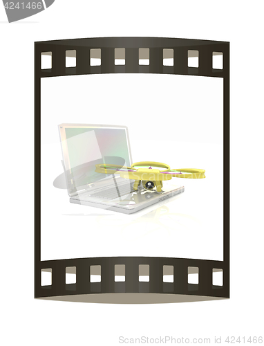 Image of Drone and laptop. 3D render. The film strip