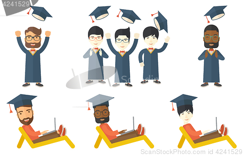 Image of Vector set of graduate student characters.