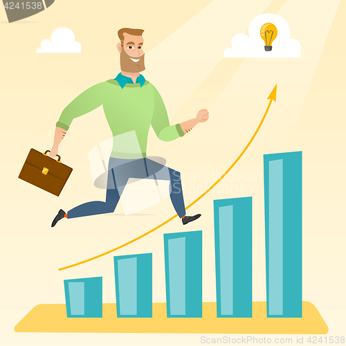 Image of Businessman running along the growth graph.
