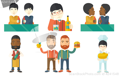 Image of Vector set of people eating and drinking.