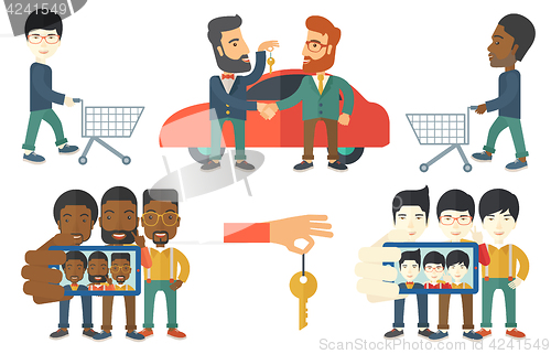 Image of Vector set of shopping people characters.