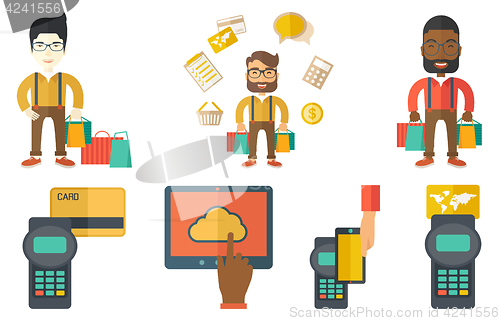 Image of Vector set of shopping people characters.