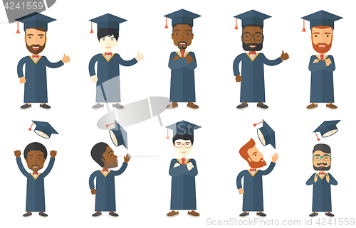 Image of Vector set of graduate student characters.