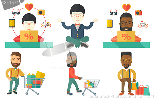 Image of Vector set of shopping people characters.