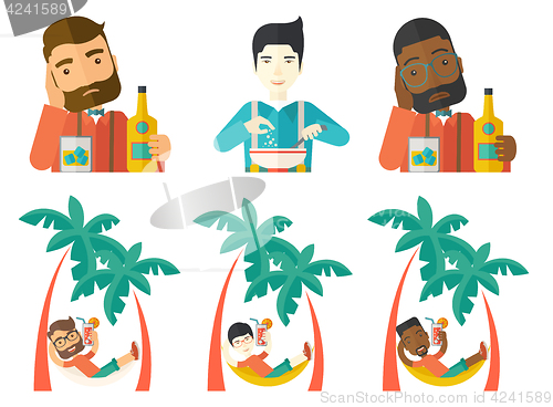 Image of Vector set of people eating and drinking.