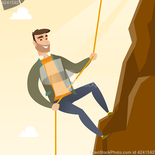 Image of Business woman climbing on the mountain.