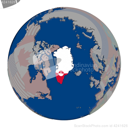 Image of Greenland on political globe