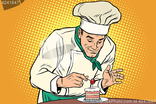 Image of The chef prepares a sweet dessert