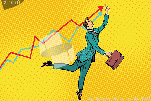 Image of Funny businessman strives for high results