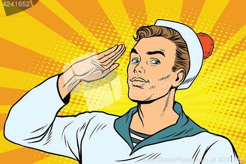 Image of beautiful sailor salutes, the marine profession