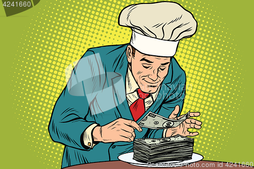 Image of Businessman chef and the final banknote