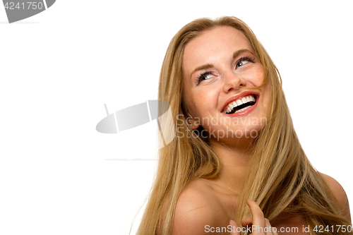 Image of Cheerful model on empty background