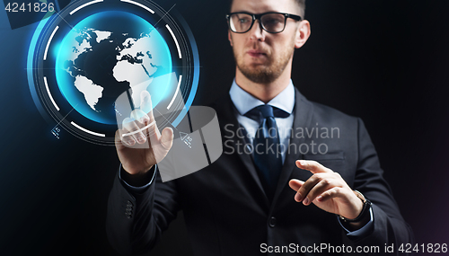 Image of close up of businessman with earth projection