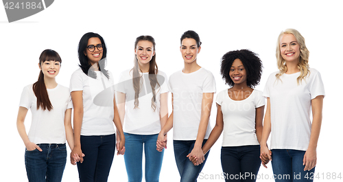 Image of international group of happy smiling women