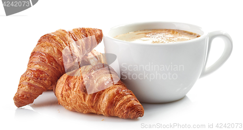 Image of cup of coffee and croissants