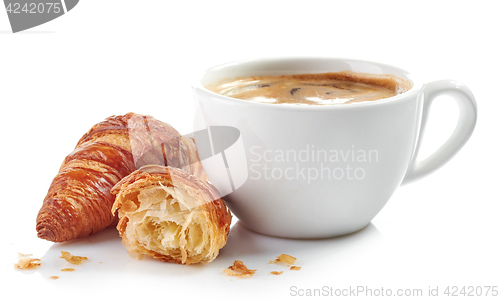 Image of cup of coffee and croissants