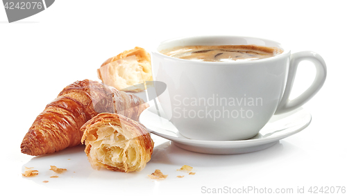 Image of cup of coffee and croissants