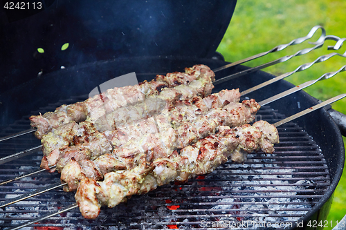 Image of meat kebab skewers