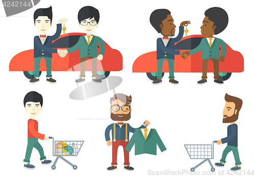 Image of Vector set of shopping people characters.