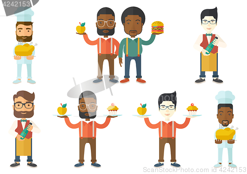 Image of Vector set of people eating and drinking.