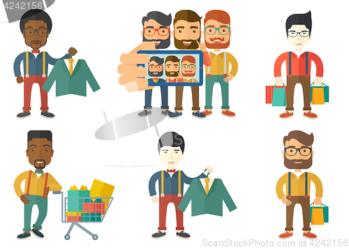 Image of Vector set of shopping people characters.