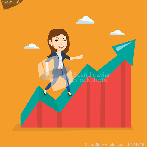 Image of Business woman standing on growth graph.