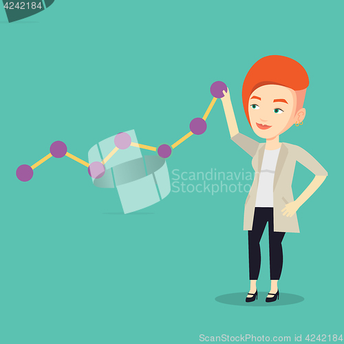 Image of Business woman looking at chart going up.