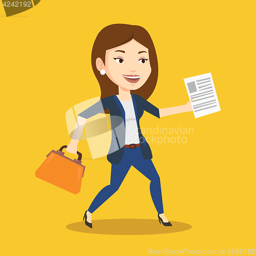 Image of Happy business woman running vector illustration.
