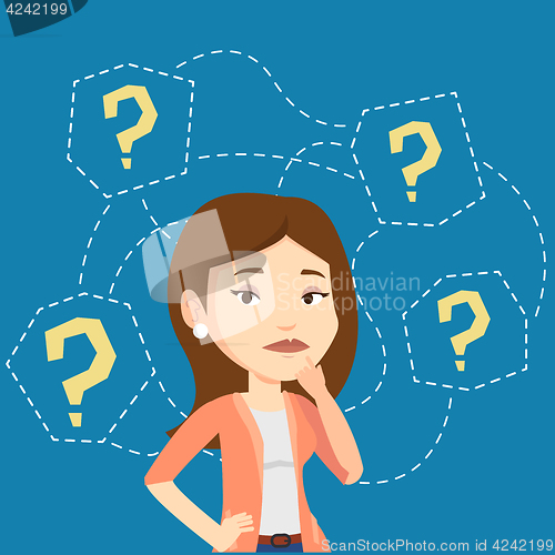 Image of Young business woman thinking vector illustration.