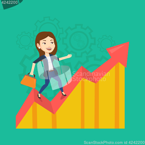 Image of Happy business woman standing on profit chart.