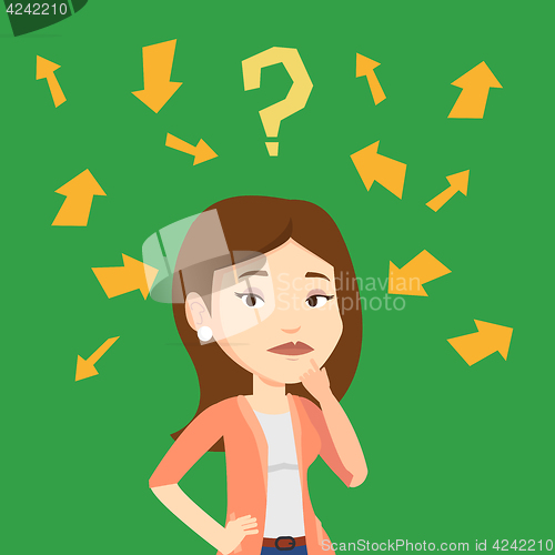 Image of Young business woman thinking vector illustration.