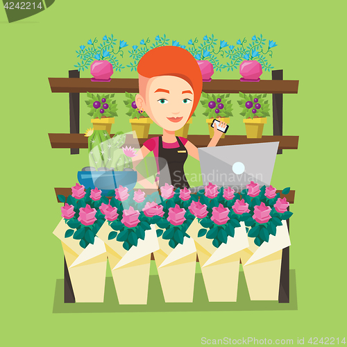 Image of Florist at flower shop vector illustration.