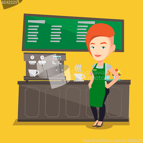 Image of Barista standing near coffee machine.