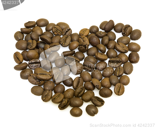 Image of heart from coffee beans isolated on a white background