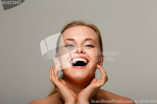 Image of Beautiful girl on gray background