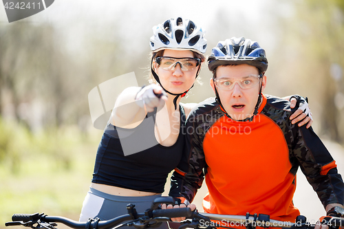 Image of Portrait of athletes on bicycles
