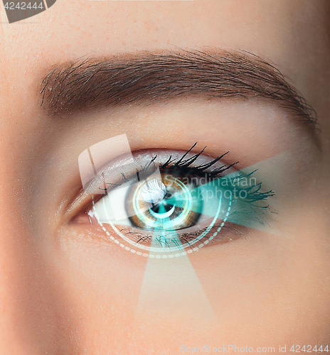 Image of The conceptual image of digital eye of a young woman