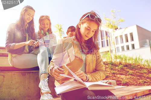 Image of high school student girl reading book outdoors
