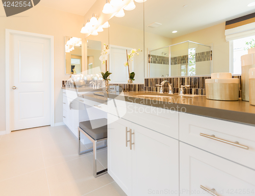 Image of New Modern Bathroom Sink, Faucet, Subway Tiles and Counter 