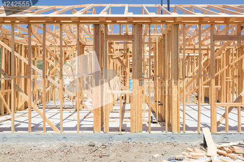 Image of Wood Home Framing Abstract At Construction Site.