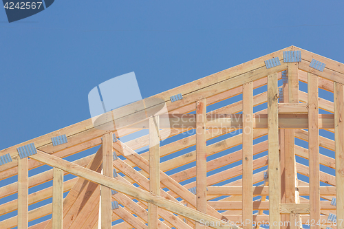 Image of Wood Home Framing Abstract At Construction Site.