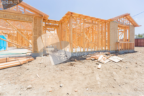 Image of Wood Home Framing Abstract At Construction Site.