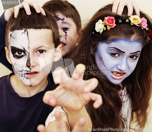 Image of zombie apocalypse kids concept. Birthday party celebration facep