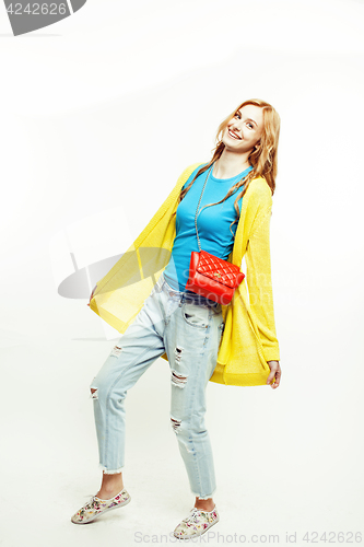 Image of young pretty red hair woman happy smiling isolated on white background, lifestyle people concept