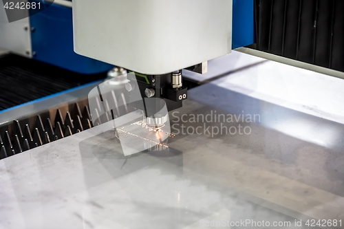 Image of CNC Laser cutting of metal, modern industrial technology.