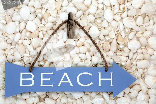 Image of Beach Sign on Seashells and Pearls