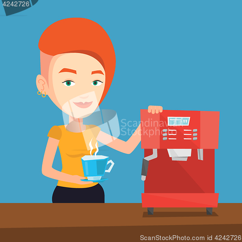 Image of Woman making coffee vector illustration.