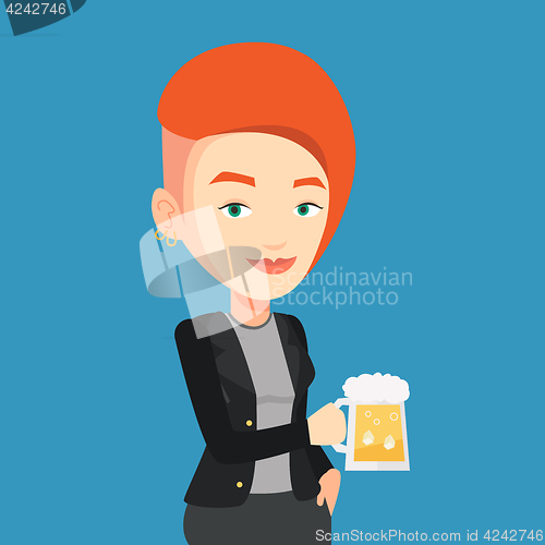 Image of Woman drinking beer vector illustration.