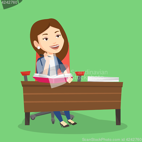 Image of Student writing at the desk vector illustration.